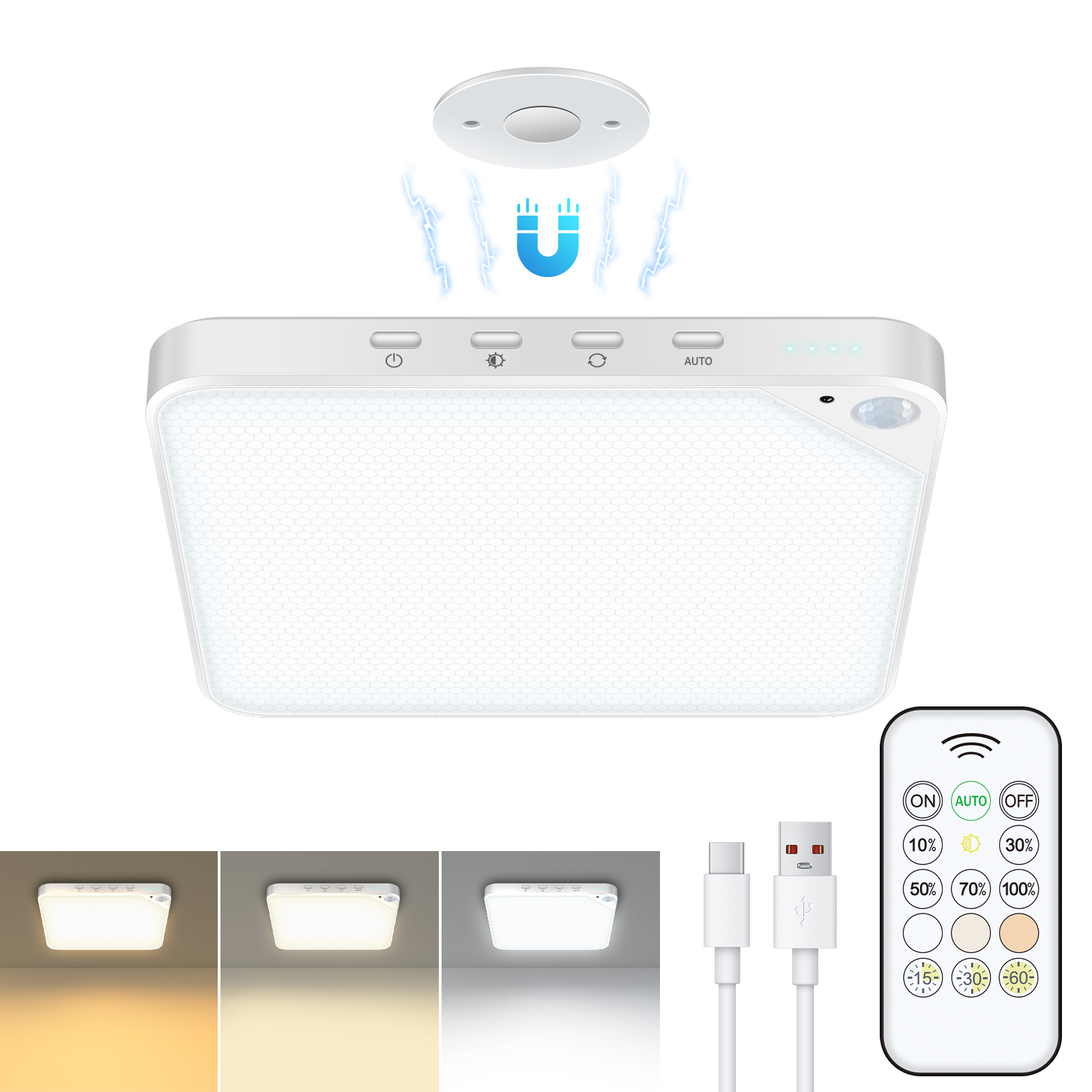6W/8W Rechargeable Ceiling Light,5000mAh , Motion Sensor, Remote Control, Dimmable,for Bedroom, Corridor, Hallway, Indoor Use